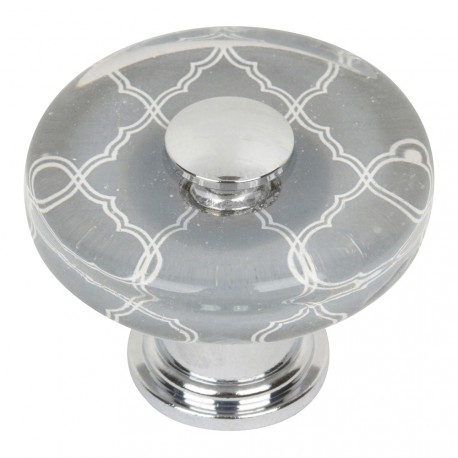 Atlas 3233-CH Quatrefoil Glass Round Cabinet Knob, Polished Chrome, 1-1/2"