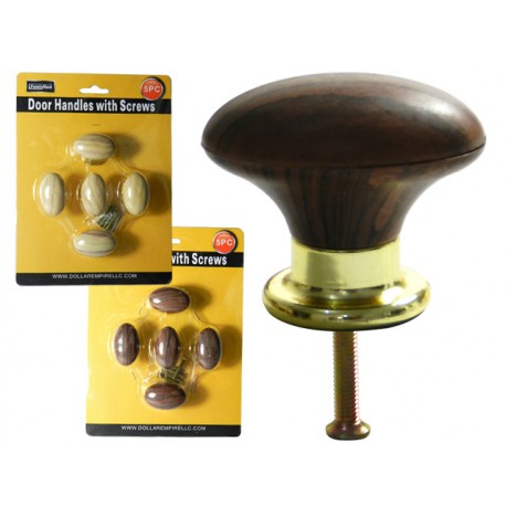 Value Brand 10861 5 Piece Wood Round Cabinet Knobs w/ Brass Base