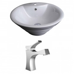 American Imaginations AI-14916 Round Vessel Set In White Color With Single Hole CUPC Faucet