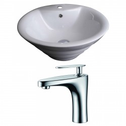 American Imaginations AI-14918 Round Vessel Set In White Color With Single Hole CUPC Faucet