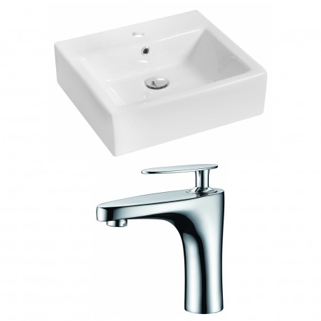 American Imaginations AI-14932 Rectangle Vessel Set In White Color With Single Hole CUPC Faucet