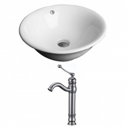 American Imaginations AI-14939 Round Vessel Set In White Color With Deck Mount CUPC Faucet