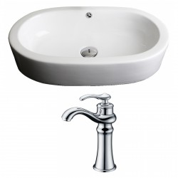American Imaginations AI-14940 Oval Vessel Set In White Color With Deck Mount CUPC Faucet