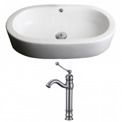 American Imaginations AI-14942 Oval Vessel Set In White Color With Deck Mount CUPC Faucet