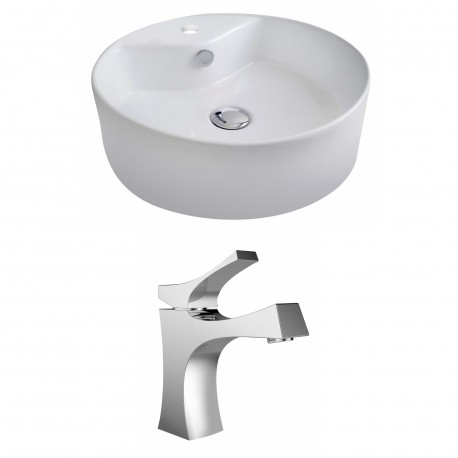 American Imaginations AI-14943 Round Vessel Set In White Color With Single Hole CUPC Faucet