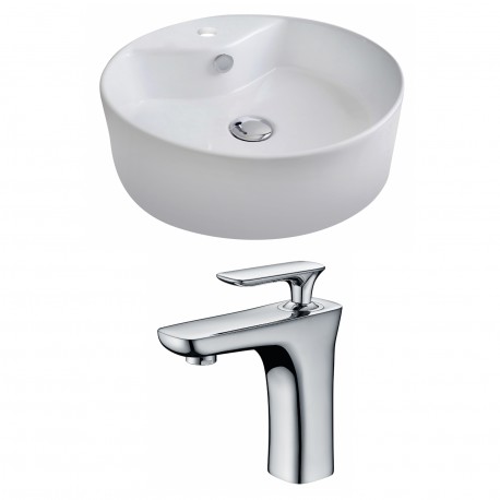 American Imaginations AI-14946 Round Vessel Set In White Color With Single Hole CUPC Faucet