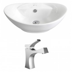 American Imaginations AI-14956 Oval Vessel Set In White Color With Single Hole CUPC Faucet