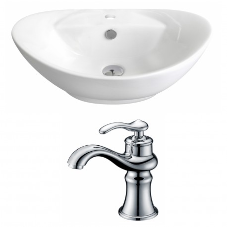 American Imaginations AI-14957 Oval Vessel Set In White Color With Single Hole CUPC Faucet
