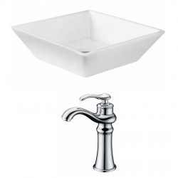 American Imaginations AI-14970 Square Vessel Set In White Color With Deck Mount CUPC Faucet