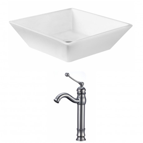 American Imaginations AI-14972 Square Vessel Set In White Color With Deck Mount CUPC Faucet