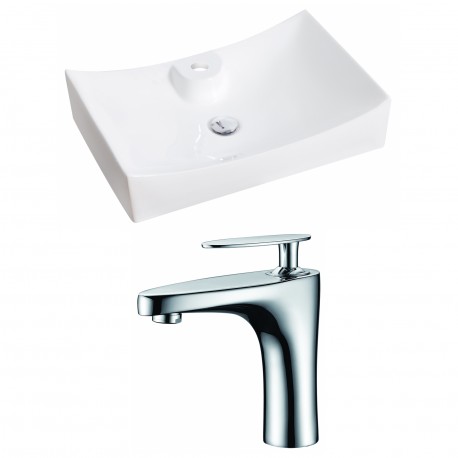 American Imaginations AI-14975 Rectangle Vessel Set In White Color With Single Hole CUPC Faucet