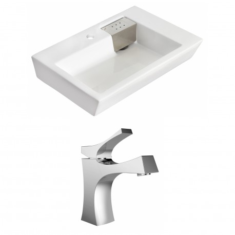 American Imaginations AI-14980 Rectangle Vessel Set In White Color With Single Hole CUPC Faucet