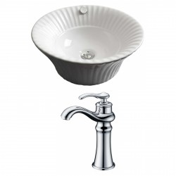 American Imaginations AI-14987 Round Vessel Set In White Color With Deck Mount CUPC Faucet