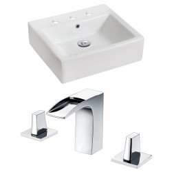 American Imaginations AI-15015 Rectangle Vessel Set In White Color With 8-in. o.c. CUPC Faucet