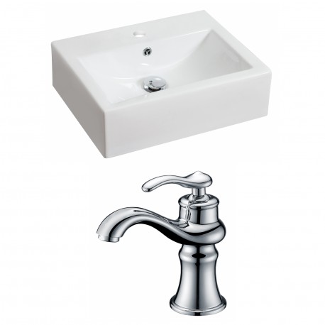 American Imaginations AI-15043 Rectangle Vessel Set In White Color With Single Hole CUPC Faucet
