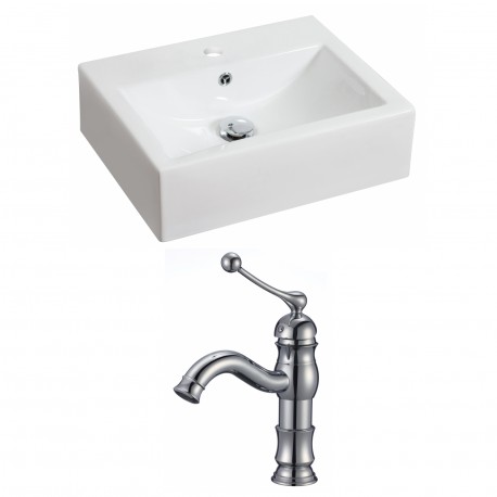 American Imaginations AI-15048 Rectangle Vessel Set In White Color With Single Hole CUPC Faucet