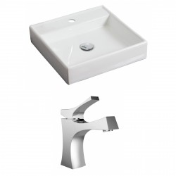 American Imaginations AI-15056 Square Vessel Set In White Color With Single Hole CUPC Faucet