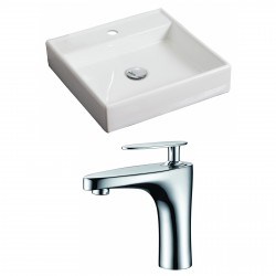 American Imaginations AI-15058 Square Vessel Set In White Color With Single Hole CUPC Faucet