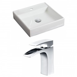 American Imaginations AI-15060 Square Vessel Set In White Color With Single Hole CUPC Faucet
