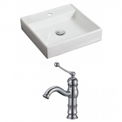 American Imaginations AI-15062 Square Vessel Set In White Color With Single Hole CUPC Faucet