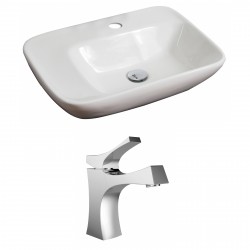 American Imaginations AI-15070 Rectangle Vessel Set In White Color With Single Hole CUPC Faucet