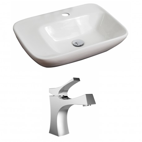American Imaginations AI-15070 Rectangle Vessel Set In White Color With Single Hole CUPC Faucet