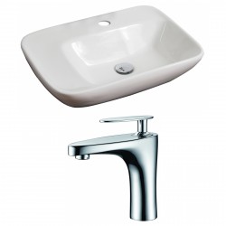 American Imaginations AI-15072 Rectangle Vessel Set In White Color With Single Hole CUPC Faucet