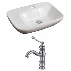 American Imaginations AI-15076 Rectangle Vessel Set In White Color With Single Hole CUPC Faucet