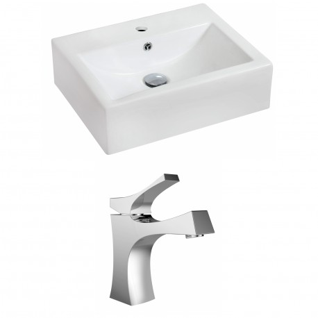 American Imaginations AI-15077 Rectangle Vessel Set In White Color With Single Hole CUPC Faucet