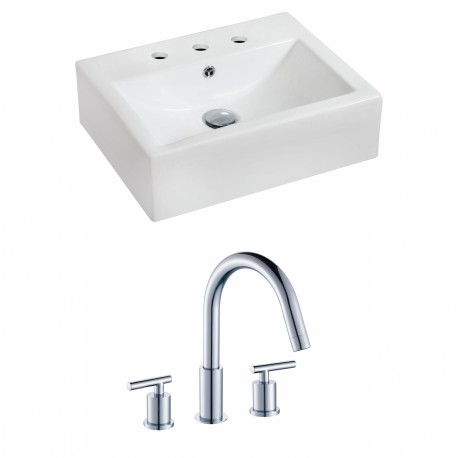 American Imaginations AI-15090 Rectangle Vessel Set In White Color With 8-in. o.c. CUPC Faucet