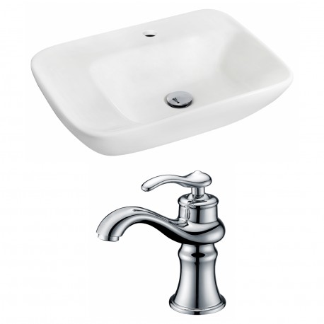 American Imaginations AI-15092 Rectangle Vessel Set In White Color With Single Hole CUPC Faucet