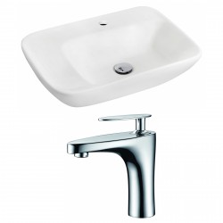 American Imaginations AI-15093 Rectangle Vessel Set In White Color With Single Hole CUPC Faucet