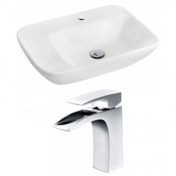 American Imaginations AI-15095 Rectangle Vessel Set In White Color With Single Hole CUPC Faucet