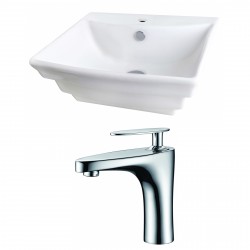American Imaginations AI-15100 Rectangle Vessel Set In White Color With Single Hole CUPC Faucet