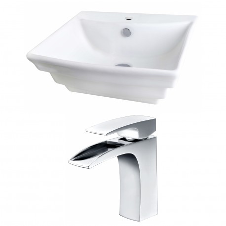 American Imaginations AI-15102 Rectangle Vessel Set In White Color With Single Hole CUPC Faucet