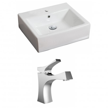 American Imaginations AI-15105 Rectangle Vessel Set In White Color With Single Hole CUPC Faucet