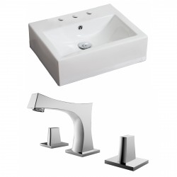 American Imaginations AI-15112 Rectangle Vessel Set In White Color With 8-in. o.c. CUPC Faucet