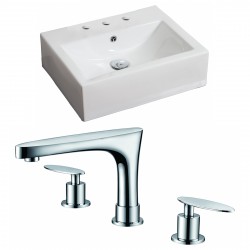American Imaginations AI-15114 Rectangle Vessel Set In White Color With 8-in. o.c. CUPC Faucet