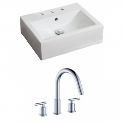 American Imaginations AI-15118 Rectangle Vessel Set In White Color With 8-in. o.c. CUPC Faucet
