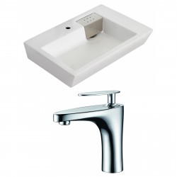 American Imaginations AI-15149 Rectangle Vessel Set In White Color With Single Hole CUPC Faucet