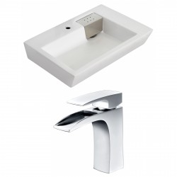 American Imaginations AI-15151 Rectangle Vessel Set In White Color With Single Hole CUPC Faucet