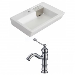 American Imaginations AI-15153 Rectangle Vessel Set In White Color With Single Hole CUPC Faucet