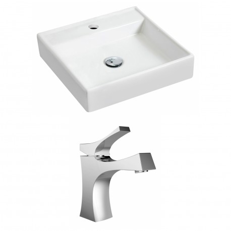 American Imaginations AI-15154 Square Vessel Set In White Color With Single Hole CUPC Faucet