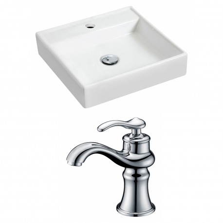 American Imaginations AI-15155 Square Vessel Set In White Color With Single Hole CUPC Faucet