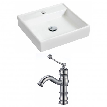 American Imaginations AI-15160 Square Vessel Set In White Color With Single Hole CUPC Faucet