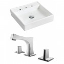 American Imaginations AI-15161 Square Vessel Set In White Color With 8-in. o.c. CUPC Faucet