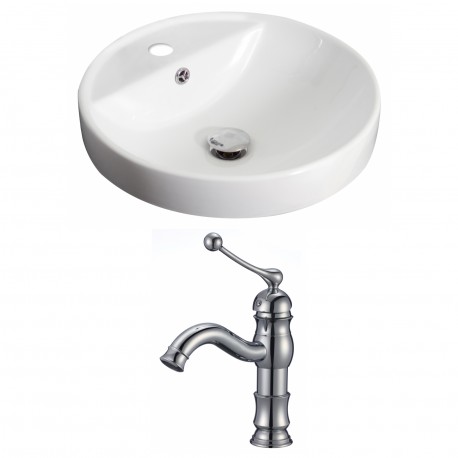 American Imaginations AI-15174 Round Vessel Set In White Color With Single Hole CUPC Faucet