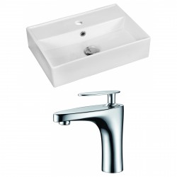 American Imaginations AI-15217 Rectangle Vessel Set In White Color With Single Hole CUPC Faucet