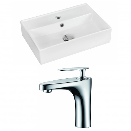 American Imaginations AI-15231 Rectangle Vessel Set In White Color With Single Hole CUPC Faucet
