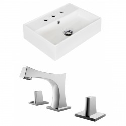 American Imaginations AI-15236 Rectangle Vessel Set In White Color With 8-in. o.c. CUPC Faucet